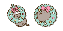Pusheen and a Christmas Wreath Cursor