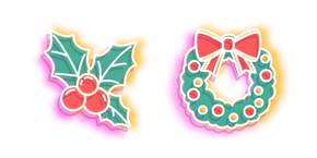 Курсор Neon Christmas Wreath and Holly Leaves