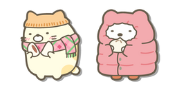 San-X Neko et Shirokuma Mangent un Bao en Tenue d'Hiver Curseur