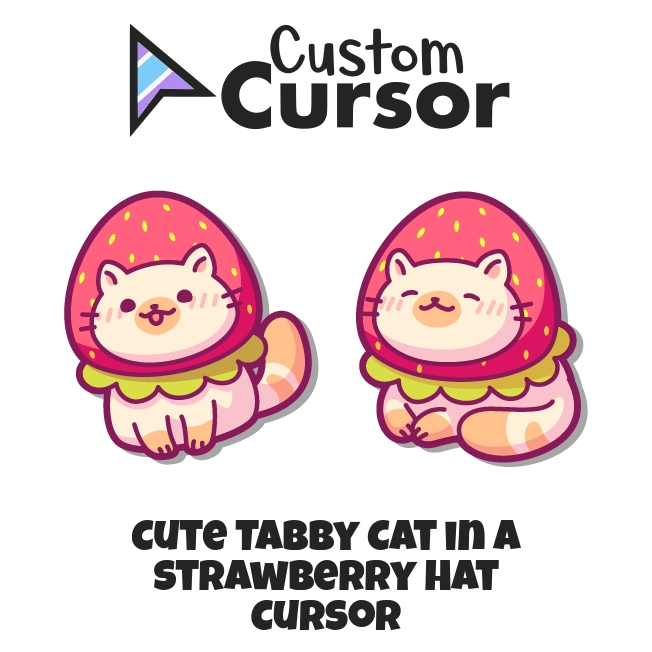 Cute Tabby Cat in a Strawberry Hat cursor Custom Cursor