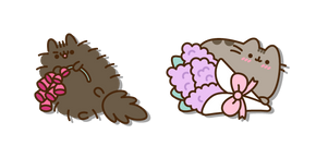 Pusheen et Pip avec Bouquet de Lilas et Fleur de Muflier Curseur