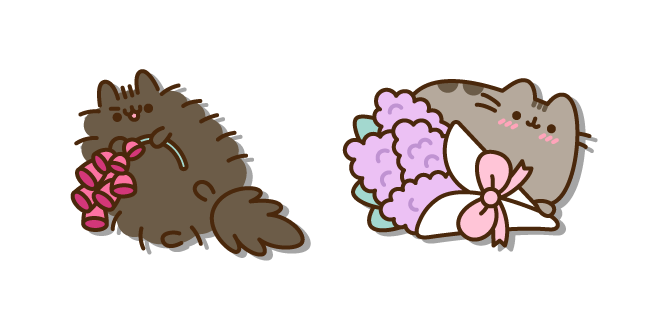 Pusheen et Pip avec Bouquet de Lilas et Fleur de Muflier Cursor