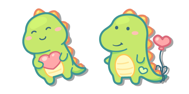 Cute Baby Dino with a Heart and a Balloon Cursor
