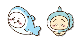 Chiikawa Tiburón y Usagi Pez Luna cursor