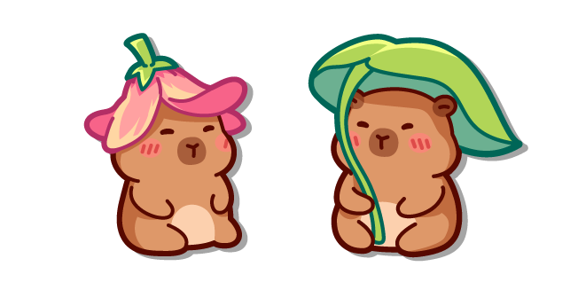 Cute Capybara with a Flower Hat and a Leaf Umbrella Cursor
