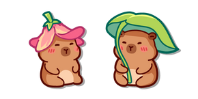 Mignon Capybara avec un Chapeau Fleuri et un Parasol de Feuille Curseur