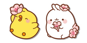 Molang et Piu Piu avec des Fleurs de Cerisier Curseur