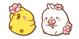 Molang y Piu Piu con Flores de Sakura Cursor