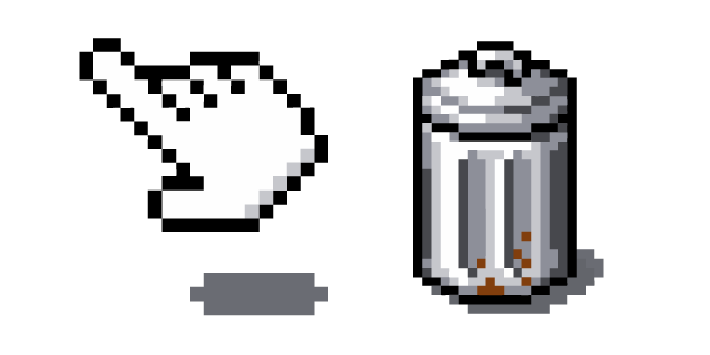 Trash Can and Pointing Hand Pixel Cursor
