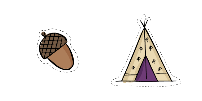 VSCO Girl Hand-Drawn Acorn and Tent Cursor