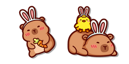 Cute Capybara and Chick with Bunny Ears Cursor
