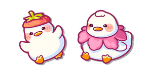 Kawaii Pato con Sombrero de Fresa y Collar de Flores cursor