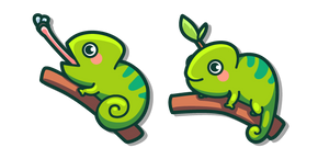 Курсор Kawaii Green Chameleon on a Branch