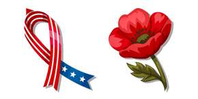 Día de los Caídos Amapola Roja y Cinta Patriótica cursor