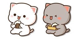 Mochi Mochi Peach Cats Peach and Goma Eating Onigiri