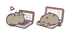 Pusheen Working and Resting on a Laptop Cursor