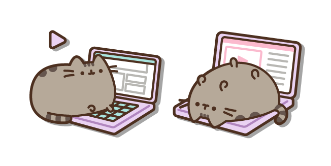 Pusheen Trabajando y Descansando en una Computadora Cursor