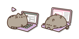 Pusheen Working and Resting on a Laptop