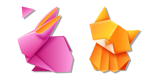 Origami Pink Bunny and Orange Kitten курсор