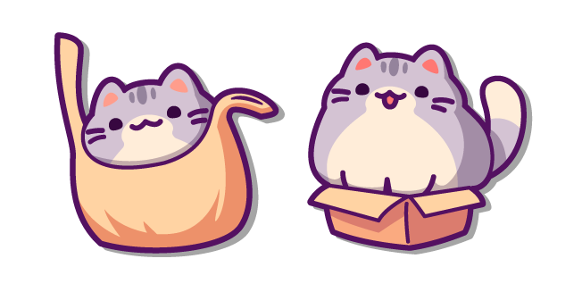 Cute Gray Cat in a Bag and a Box Cursor