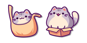 Cute Gray Cat in a Bag and a Box Cursor