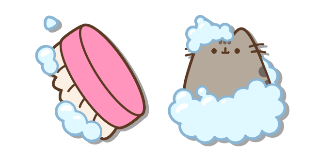 Pusheen Prend un Bain avec une Brosse Cursor