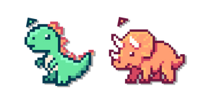 Cute T-Rex and Triceratops Dinosaurs Pixel Cursor