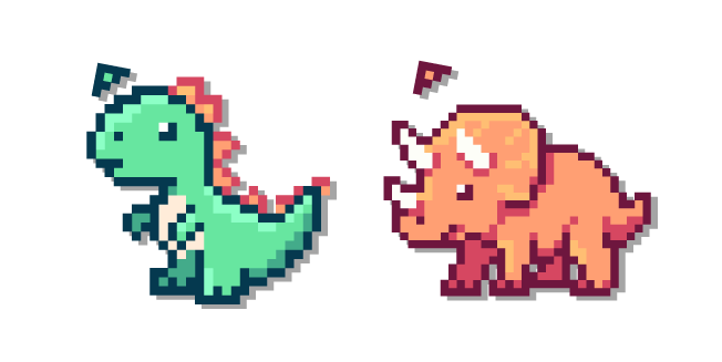 Mignons Dinosaures T-Rex et Tricératops Pixel Cursor