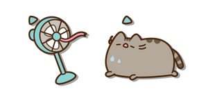 Pusheen Lying Beside a Fan Cursor