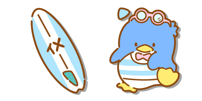 Sanrio Tuxedo Sam y una Tabla de Surf Cursor