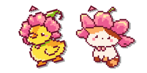 Duckling and Kitten in Flower Hats Pixel Cursor