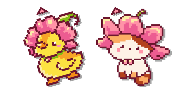 Caneton et Chaton avec des Chapeaux à Fleurs Pixel Cursor
