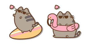 Pusheen on a Surfboard and in a Flamingo Swim Ring Cursor
