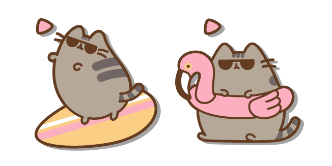 Pusheen en una Tabla de Surf y en un Flotador Flamenco Cursor