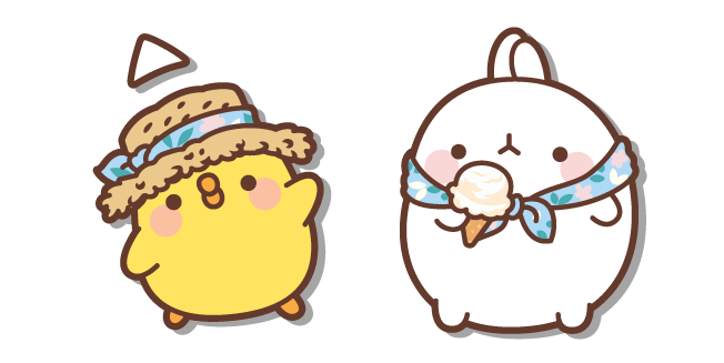 Molang with Ice Cream and Piu Piu in a Straw Hat Cursor