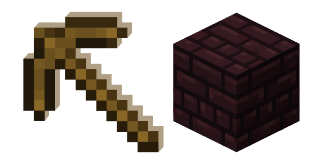 Minecraft Wooden Pickaxe and Nether Bricks Cursor