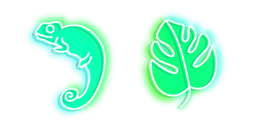 Green Chameleon and Monstera Neon Cursor