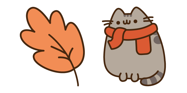 Autumn Pusheen and Leaf курсор