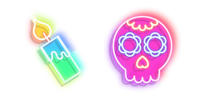 Neon Day of The Dead Skull and Candle Cursor
