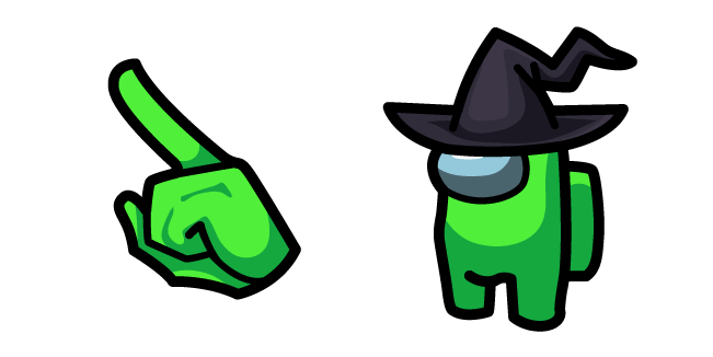 Among Us Lime Character in Witch Hat Cursor