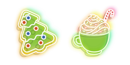 Neon Cup of Cocoa and Cookie Cursor