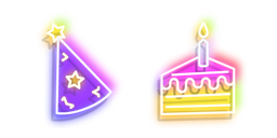 Neon Birthday Cake and Party Hat Cursor