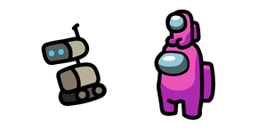 Among Us Pink Character in Crewmate Hat and Robot cursor