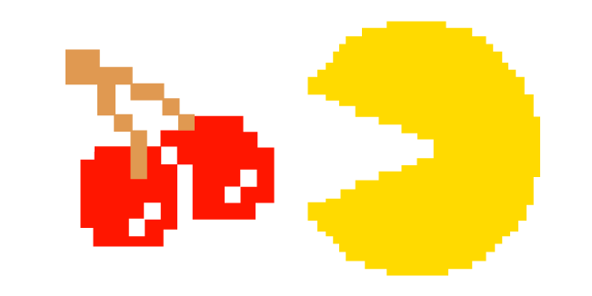 Pixel Pac Man And Cherry Cursor Custom Cursor