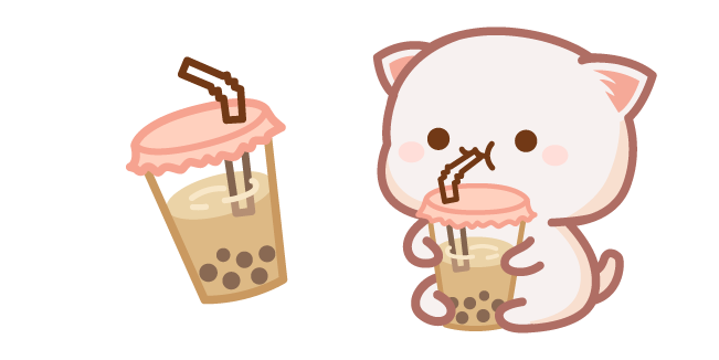 Cute Mochi Mochi Peach Cat and Bubble Tea Cursor