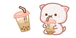 Cute Mochi Mochi Peach Cat and Bubble Tea Curseur