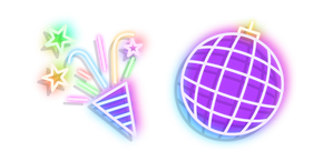 Neon Disco Ball and Party Popper cursor