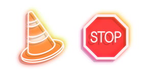 Neon Road Sign Stop and Traffic Cone cursor