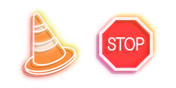 Neon Road Sign Stop and Traffic Cone Cursor