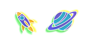 Neon Rocket and Planet Cursor